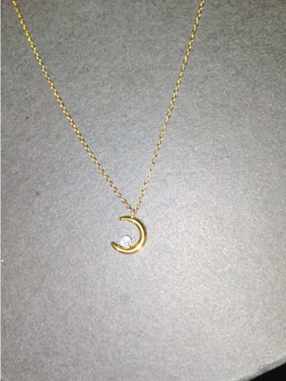 Gold Crescent Moon Necklace with Clear Stone